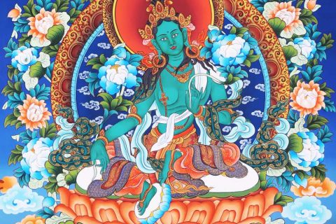 编号168-689671：彩绘唐卡-绿度母（75*53CM左右）