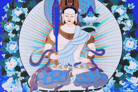 编号168-801464：蓝金唐卡-虚空藏菩萨（75*50CM左右）