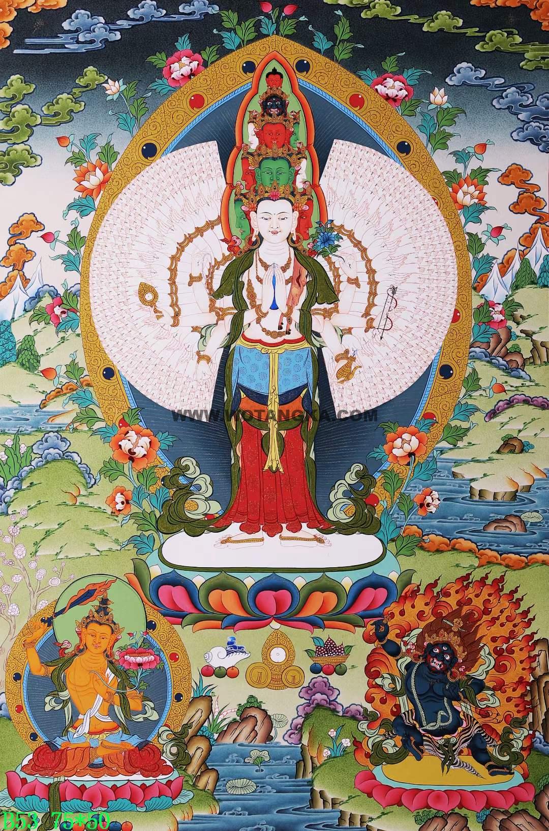 编号168-790759:彩绘唐卡-千手观音·三怙主(75*50CM左右)