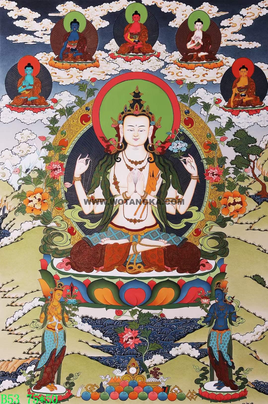 编号138-642273：彩绘唐卡-四臂观音（75*50CM左右）