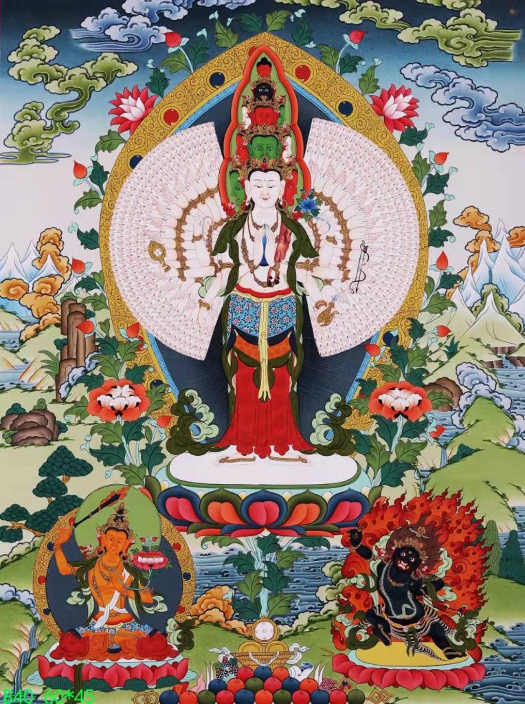 编号168-574092：彩绘唐卡-千手观音·三怙主（60*45CM左右）
