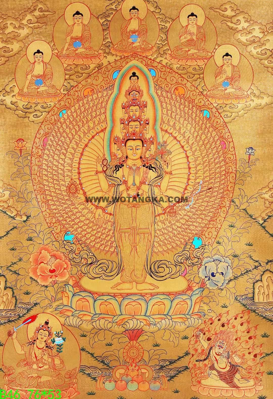 编号168-431634:黄金唐卡-千手观音·三怙主(76*53CM左右)