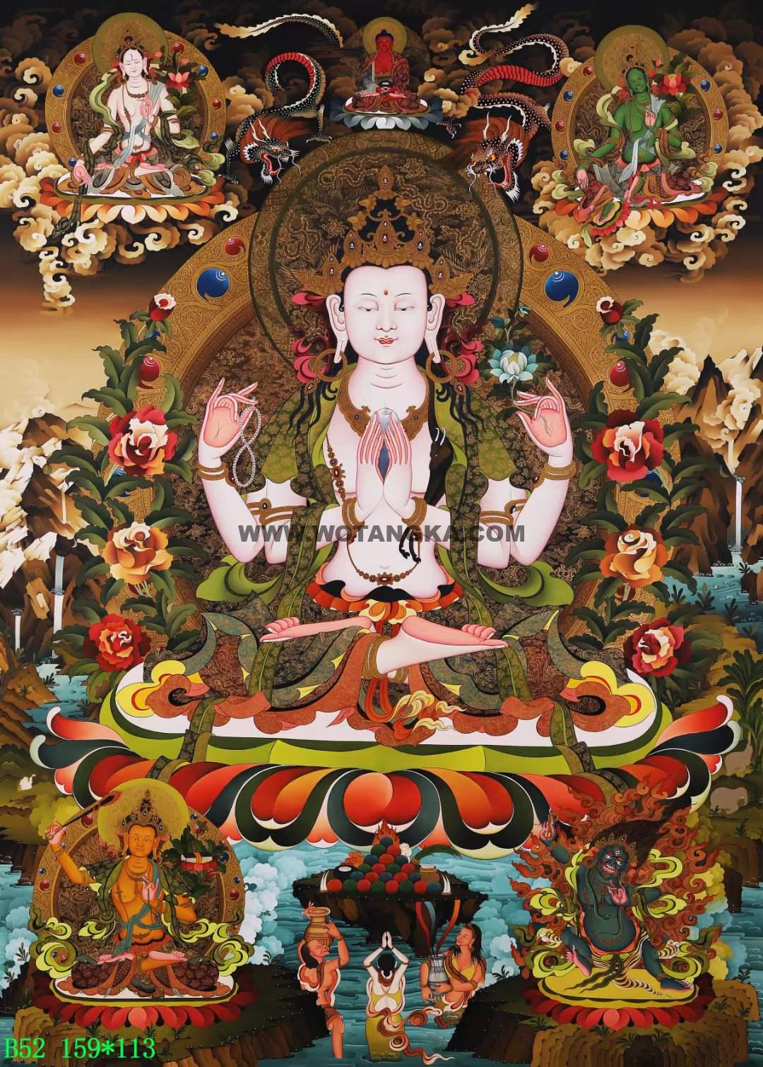 编号168-537302:彩绘唐卡-四臂观音·三怙主(159*113CM左右)