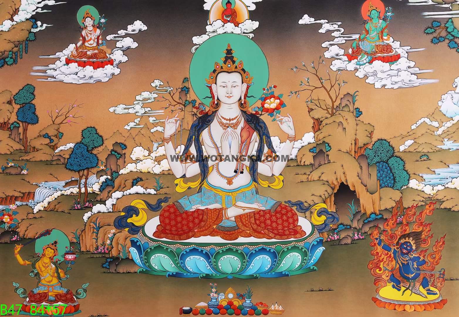 编号168-141276：嘎玛嘎赤-四臂观音·三怙主（84*57CM左右）