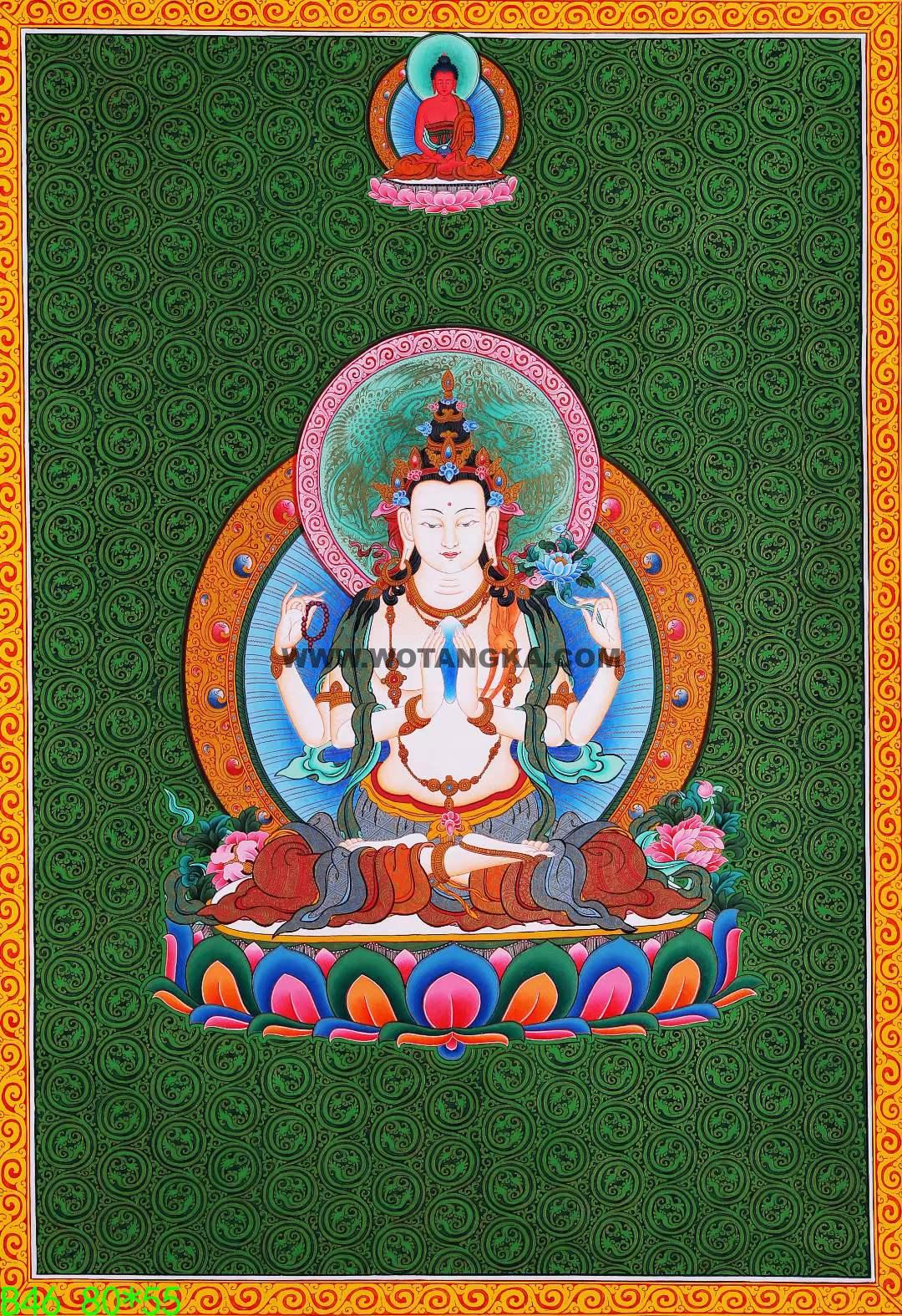 编号168-590345：彩绘唐卡-四臂观音（80*55CM左右）