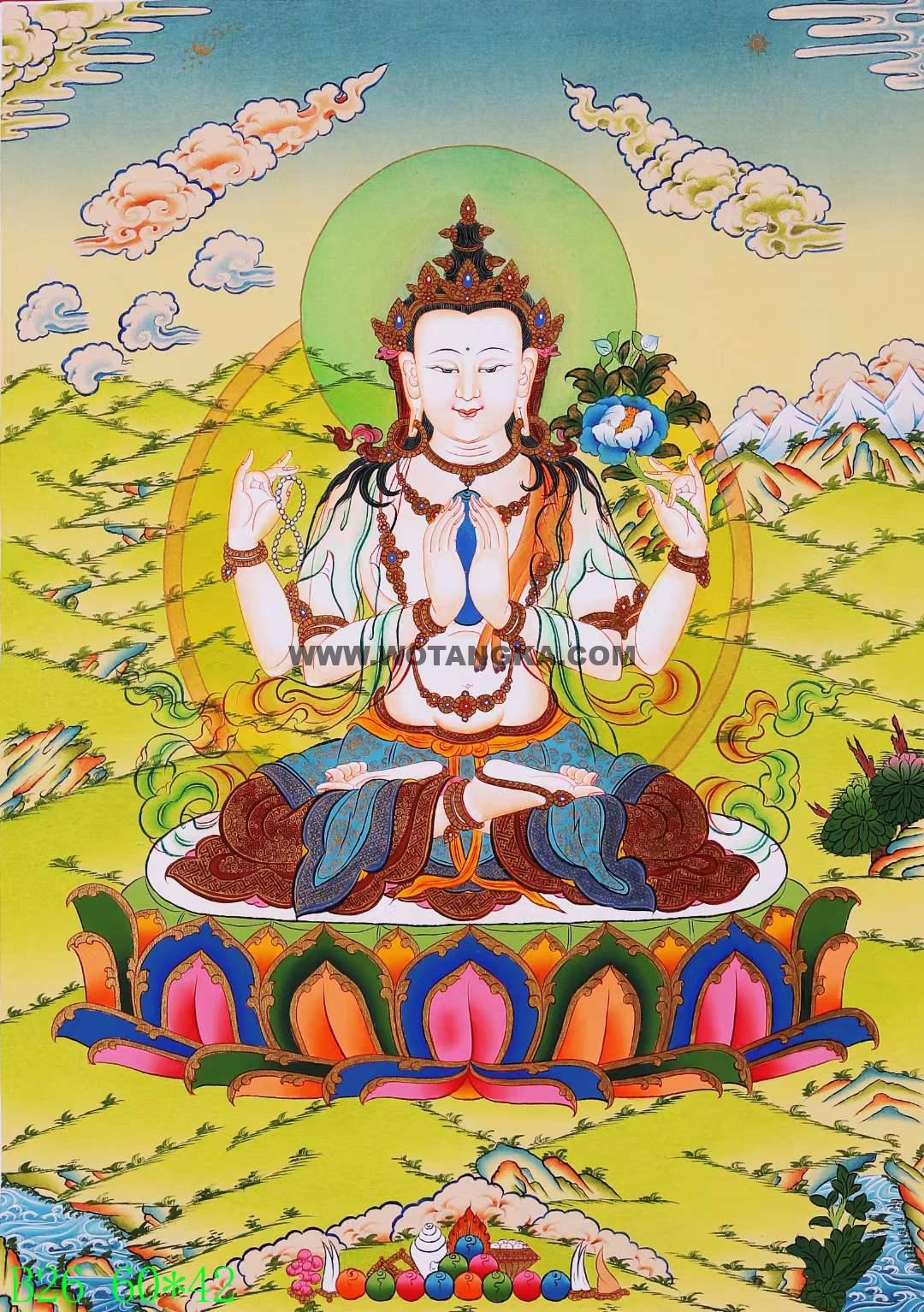 编号168-709395：彩绘唐卡-四臂观音（60*42CM左右）