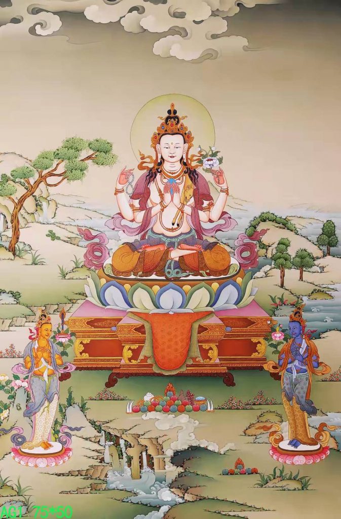 编号168-962597：嘎玛嘎赤-四臂观音（75*50CM左右）