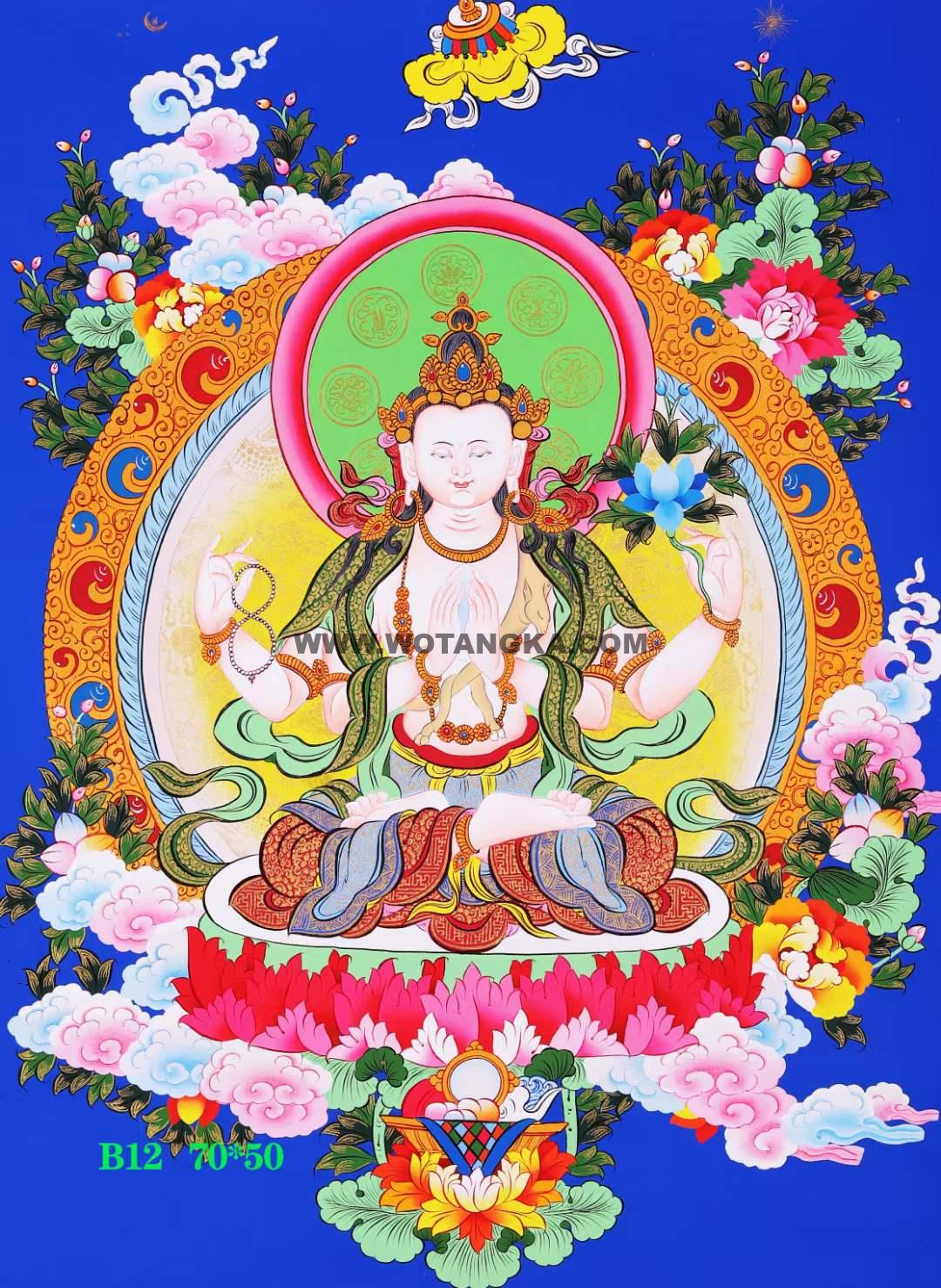 编号168-995670：彩绘唐卡-四臂观音（70*50CM左右）