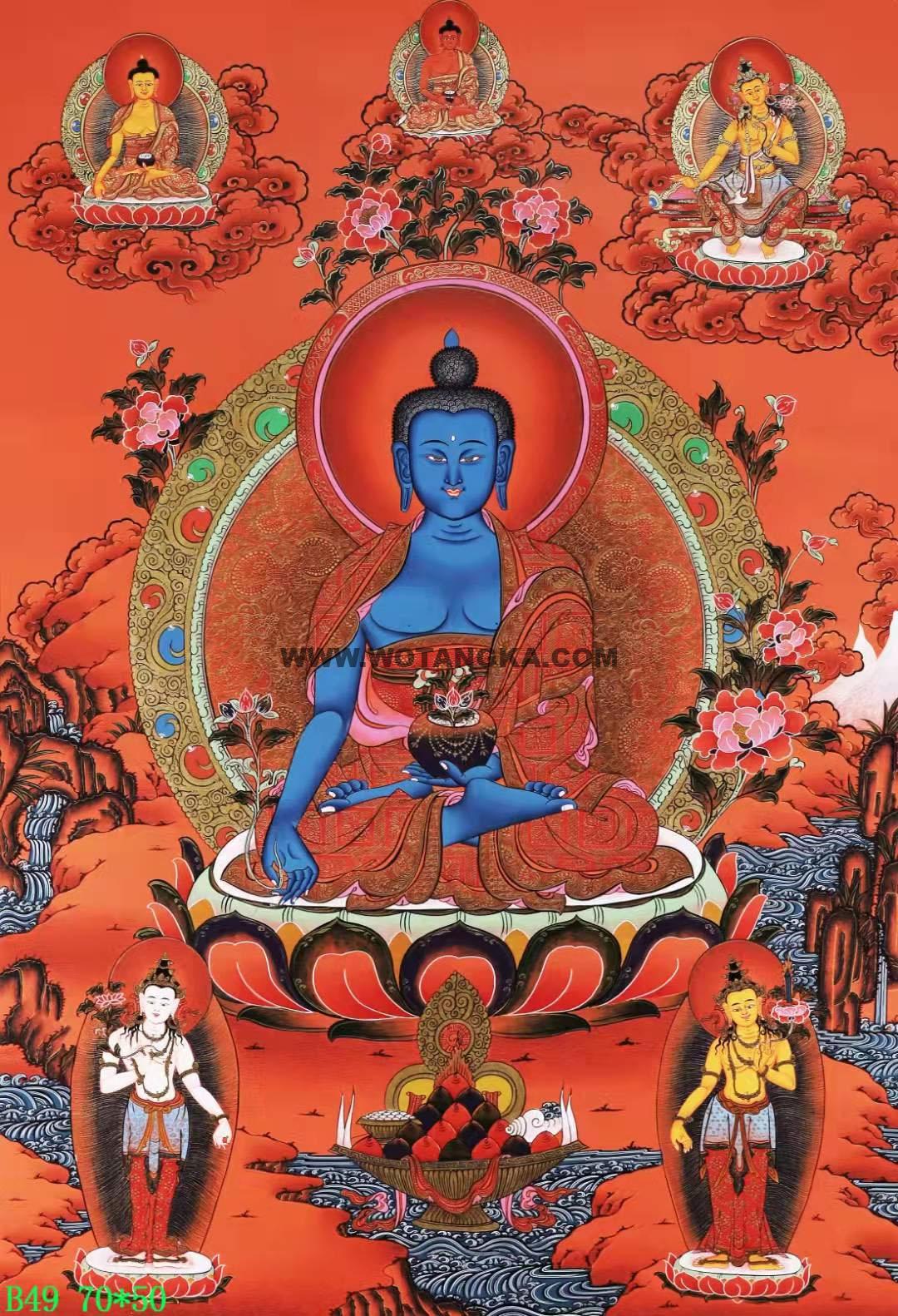 编号168-868075：红金唐卡-药师佛（70*50CM左右）