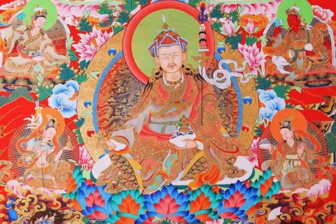 编号138-349868：彩绘唐卡-莲花生大士·莲师八相（139*100CM左右）