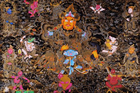 编号168-170515：黑金唐卡-财宝天王（68*100CM左右）