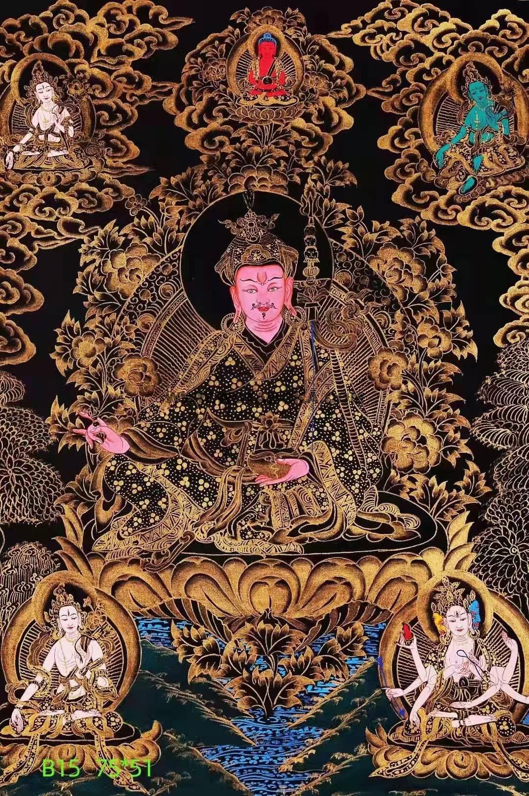 编号168-940406：黑金唐卡-莲花生大士（75*51CM左右）