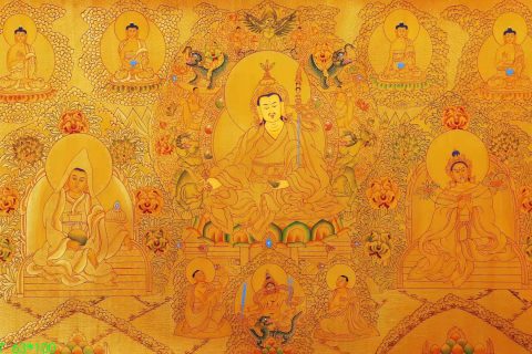 编号138-201662：黄金唐卡-莲花生大士（63*100CM左右）