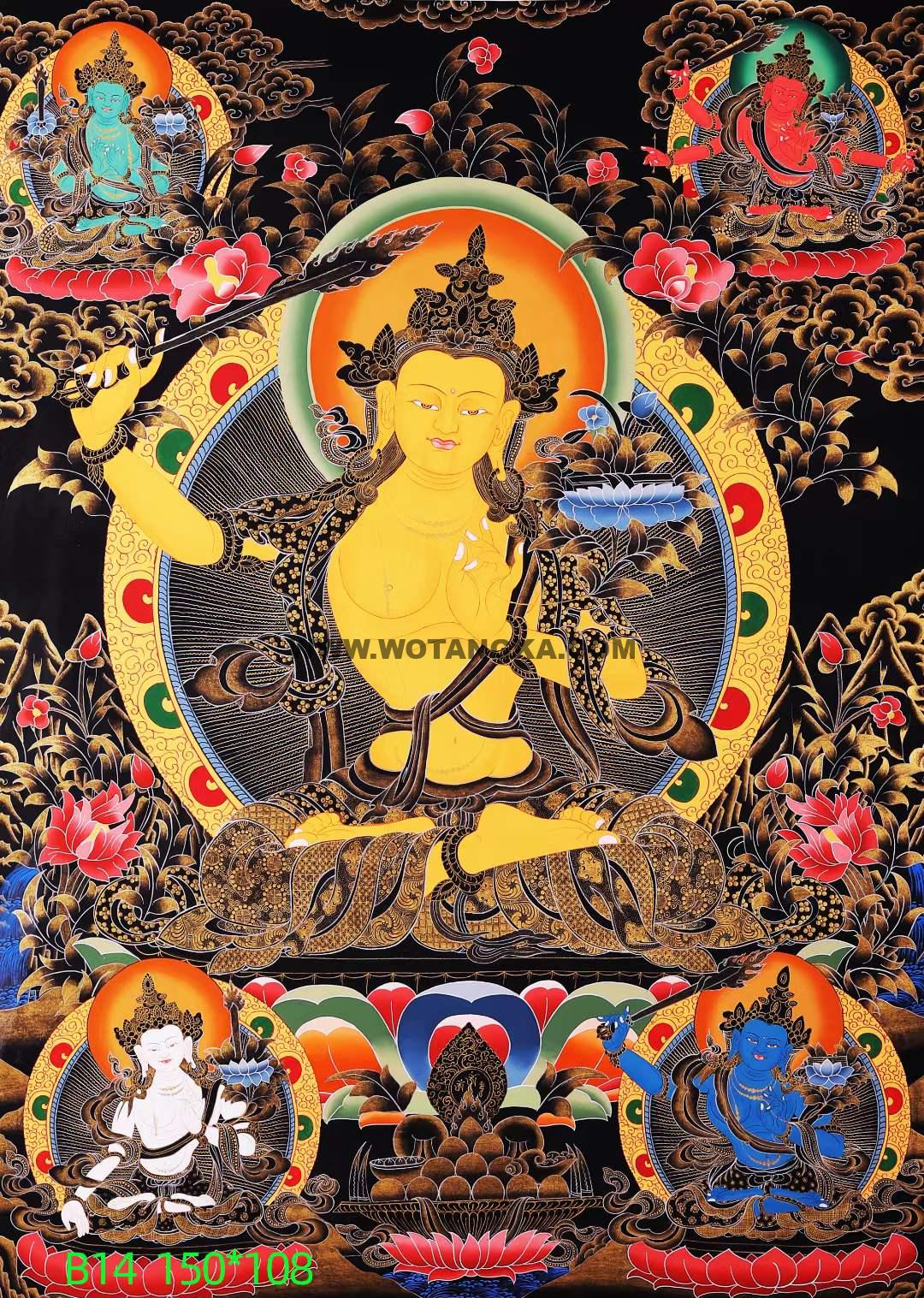 编号168-758383:彩绘唐卡-文殊菩萨·五部文殊(150*108CM左右)