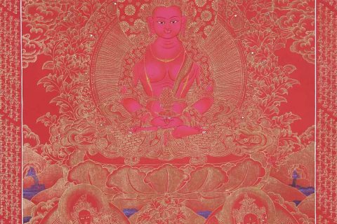 编号138-727408：红金唐卡-长寿佛（90*65CM左右）