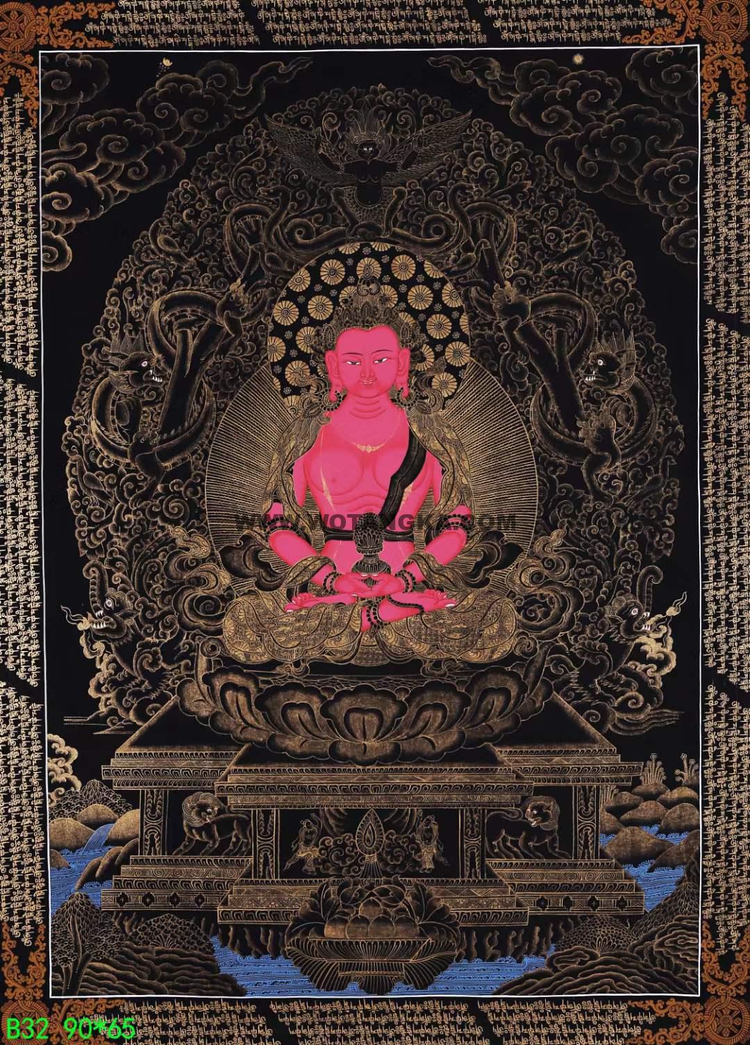 编号168-652386:黑金唐卡-长寿佛(90*65CM左右)