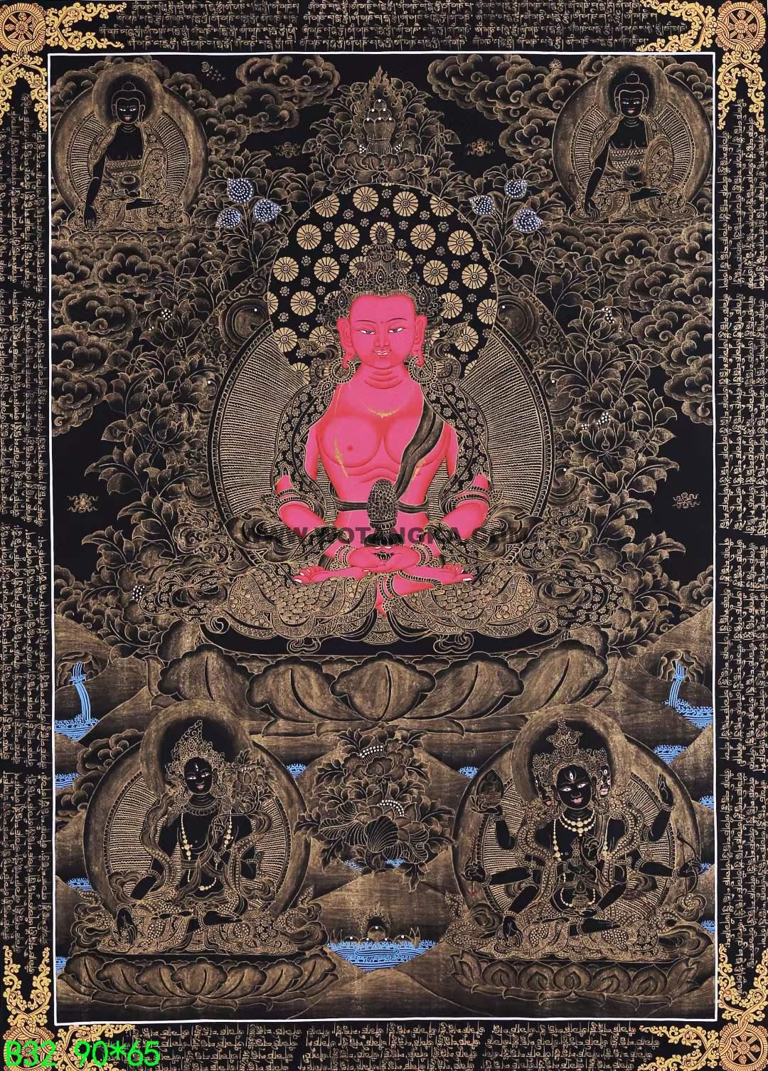 编号168-332700:黑金唐卡-长寿佛(90*65CM左右)