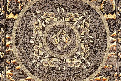 编号168-280563：黑金唐卡-释迦牟尼佛坛城（73*53CM左右）