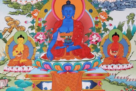 编号138-945653：彩绘唐卡-药师佛（75*50CM左右）