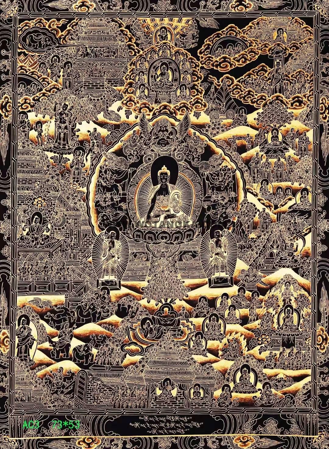 编号168-409361:黑金唐卡-释迦牟尼佛成道图(73*53CM左右)