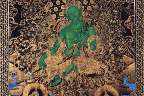 编号168-562665：黑金唐卡-绿度母（90*65CM左右）