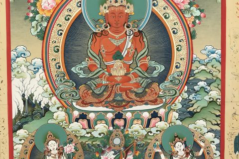 编号188-940759：彩绘唐卡-长寿佛·长寿三尊（75*50CM左右）