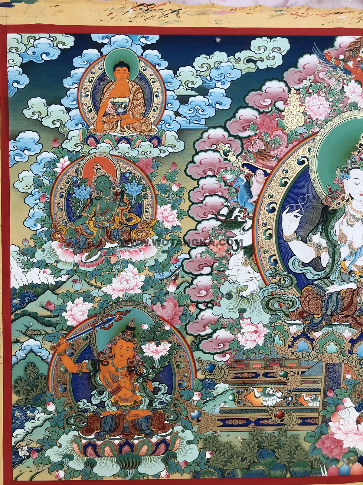 热贡-扎巴：彩绘唐卡-四臂观音·三怙主（110*175CM左右）