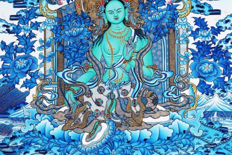编号138-582772：蓝金唐卡-绿度母（65*45CM左右）