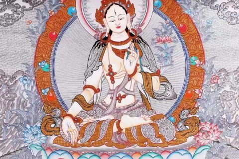 编号138-220968：白银唐卡-白度母·长寿三尊（75*51CM左右）