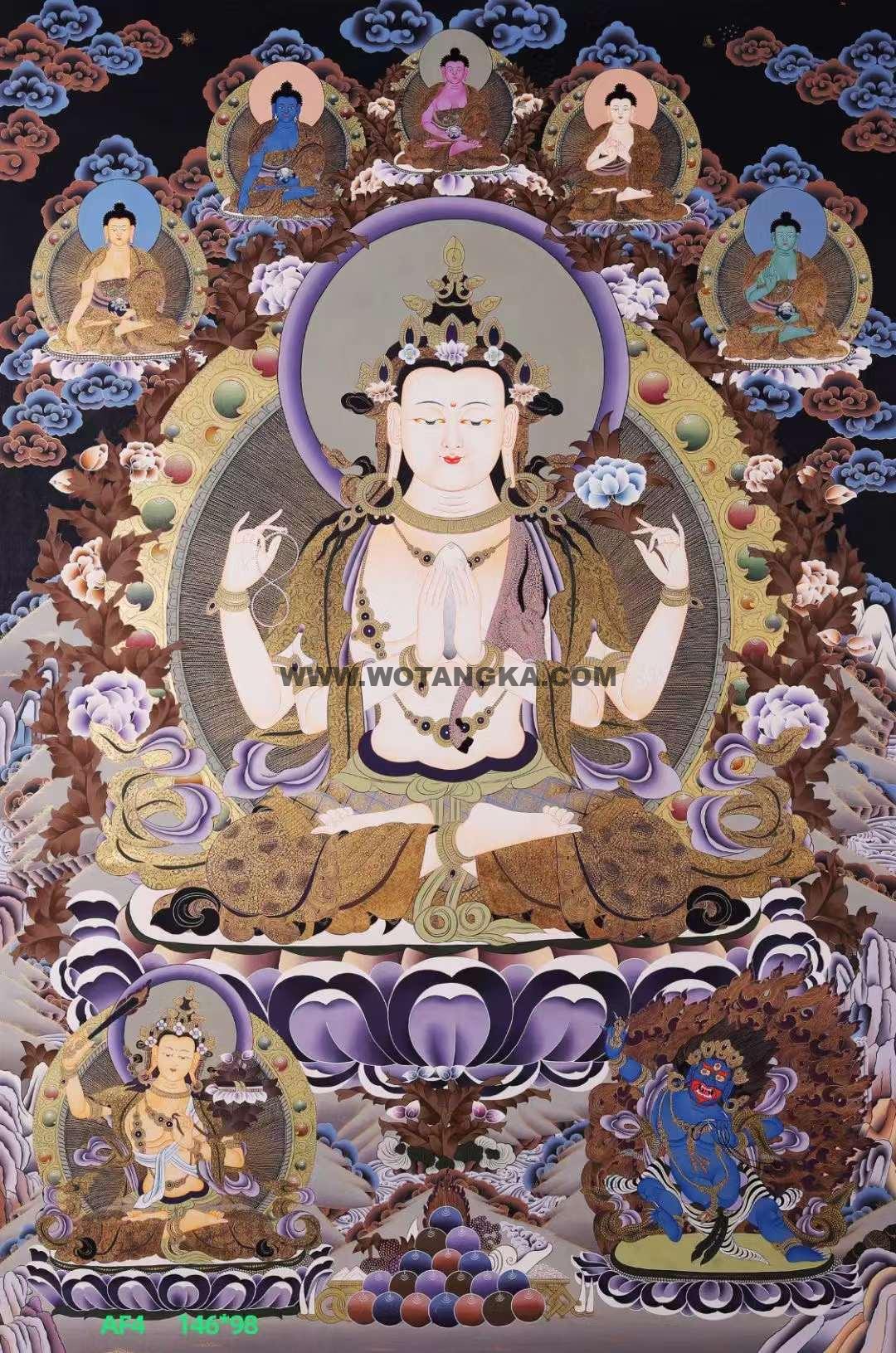 编号138-314819：彩绘唐卡-四臂观音·三怙主（146*98CM左右）