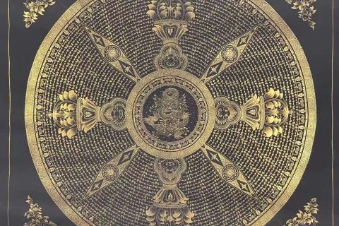 编号155-752550：黑金唐卡-六字真言龙坛城（100*100CM左右）
