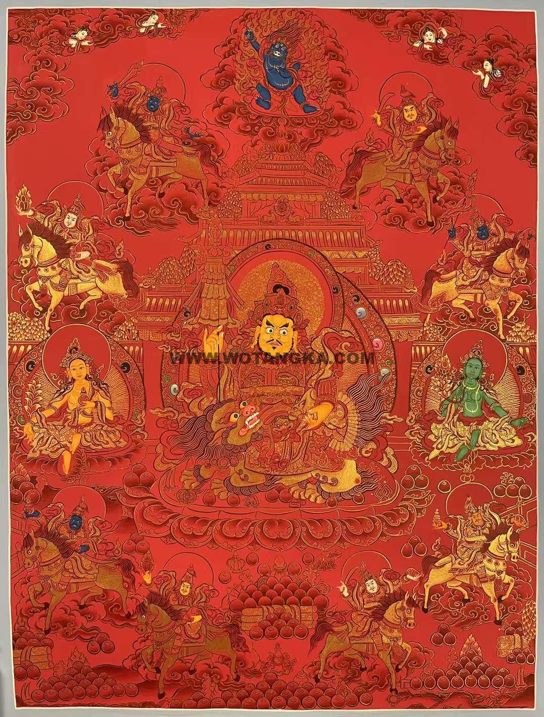 编号155-564234:红金唐卡-八马财神(75*55CM左右)