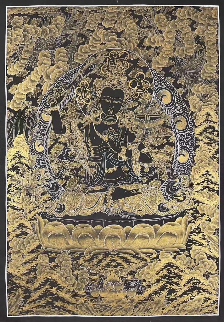 编号162-143733：黑金唐卡-文殊菩萨（75*55CM左右）
