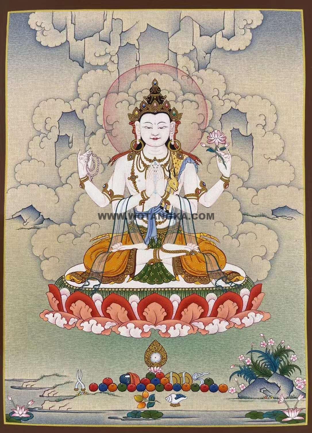 编号162-345143：彩绘唐卡-四臂观音（25*18CM左右）