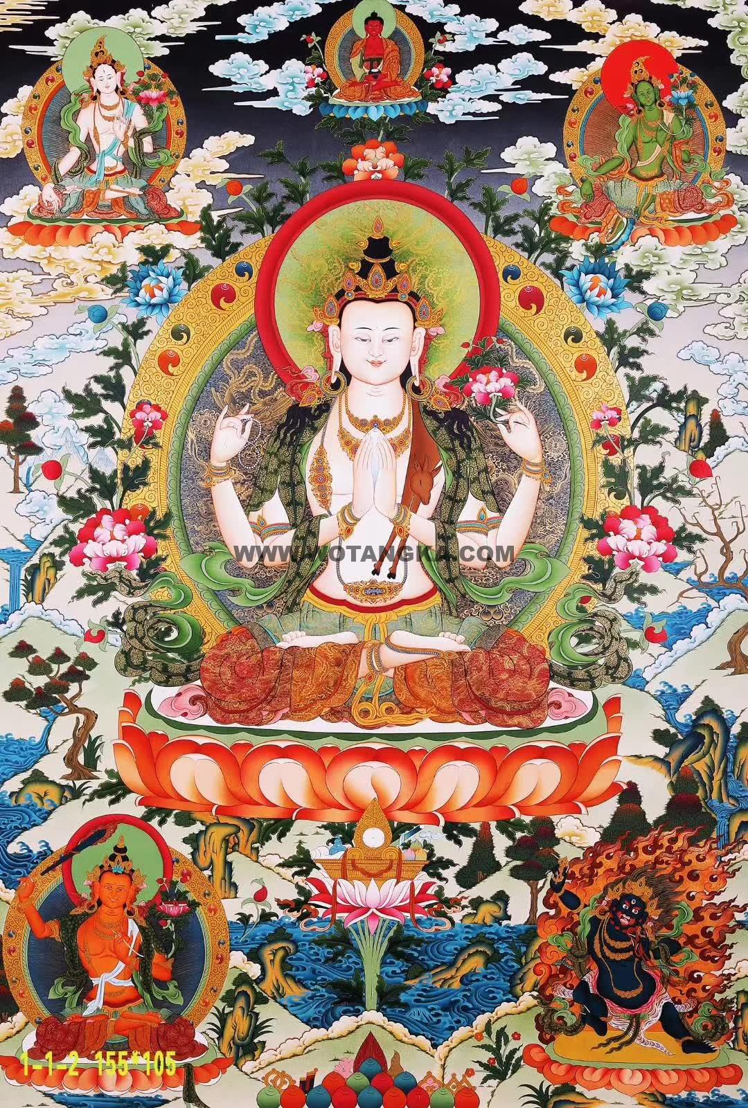 编号158-151971：彩绘唐卡-四臂观音·三怙主（155*105CM左右）