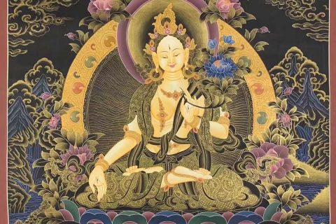 编号162-651414：彩绘唐卡-白度母·长寿三尊（70*50CM左右）