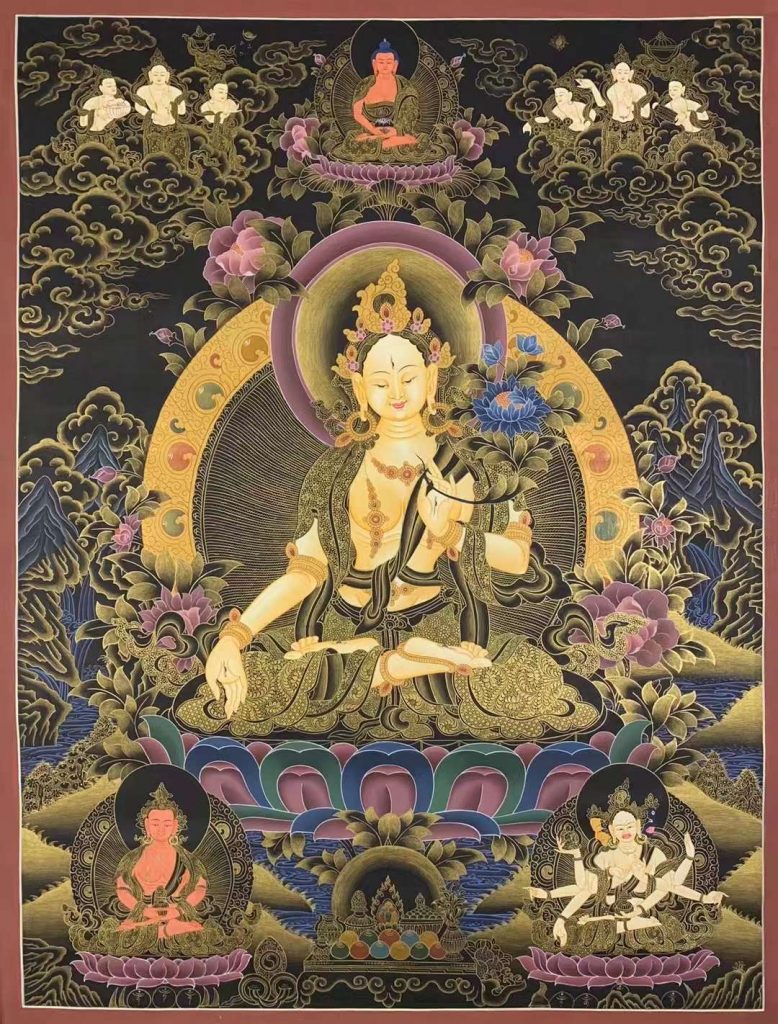 编号162-651414：彩绘唐卡-白度母·长寿三尊（70*50CM左右）