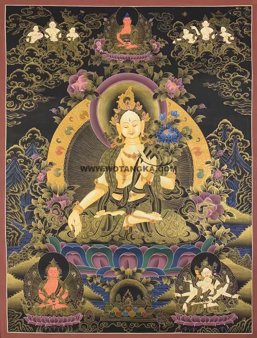编号162-651414:彩绘唐卡-白度母·长寿三尊(70*50CM左右)