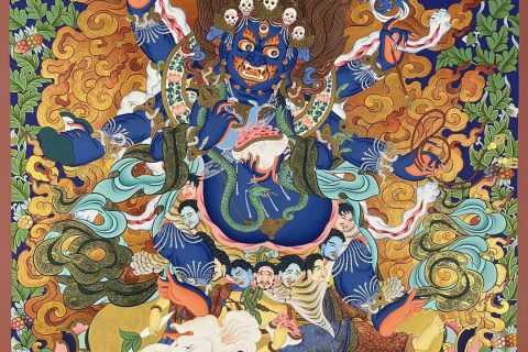 编号162-432626：彩绘唐卡-六臂玛哈嘎拉（75*55CM左右）
