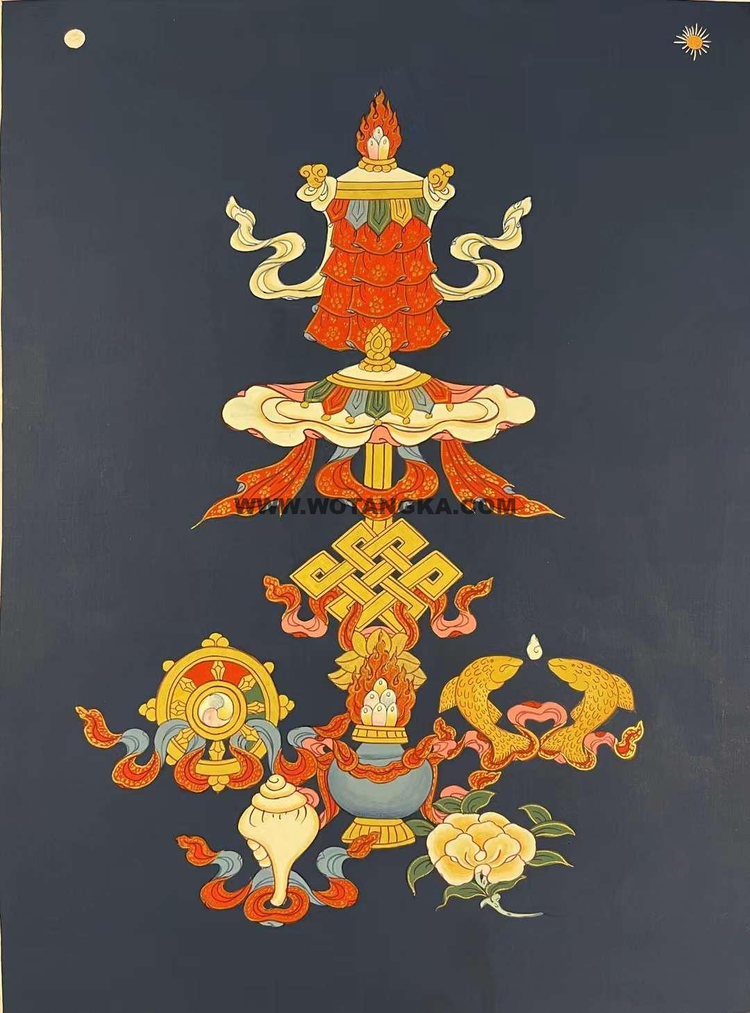 编号162-444070:彩绘唐卡-吉祥八宝(65*45CM左右)