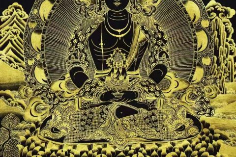 编号138-432273：黑金唐卡-长寿佛（60*46CM左右）