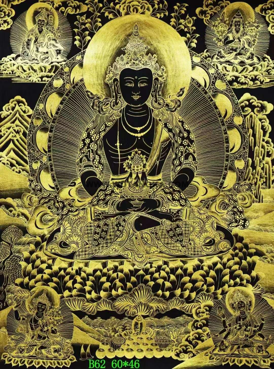 编号138-432273:黑金唐卡-长寿佛(60*46CM左右)