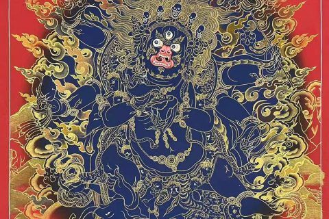 编号155-736088：彩绘唐卡-六臂玛哈嘎拉（90*60CM左右）