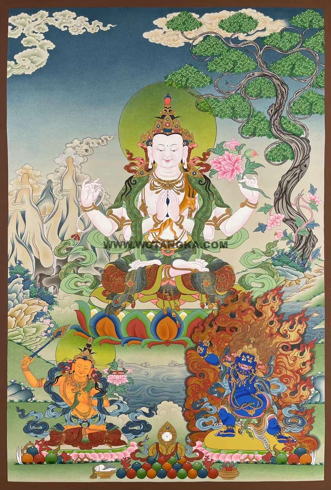 编号155-154542:嘎玛嘎赤-四臂观音·三怙主(70*50CM左右)