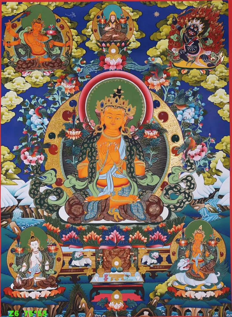 编号158-612071：彩绘唐卡-文殊菩萨·五部文殊（75*53CM左右）