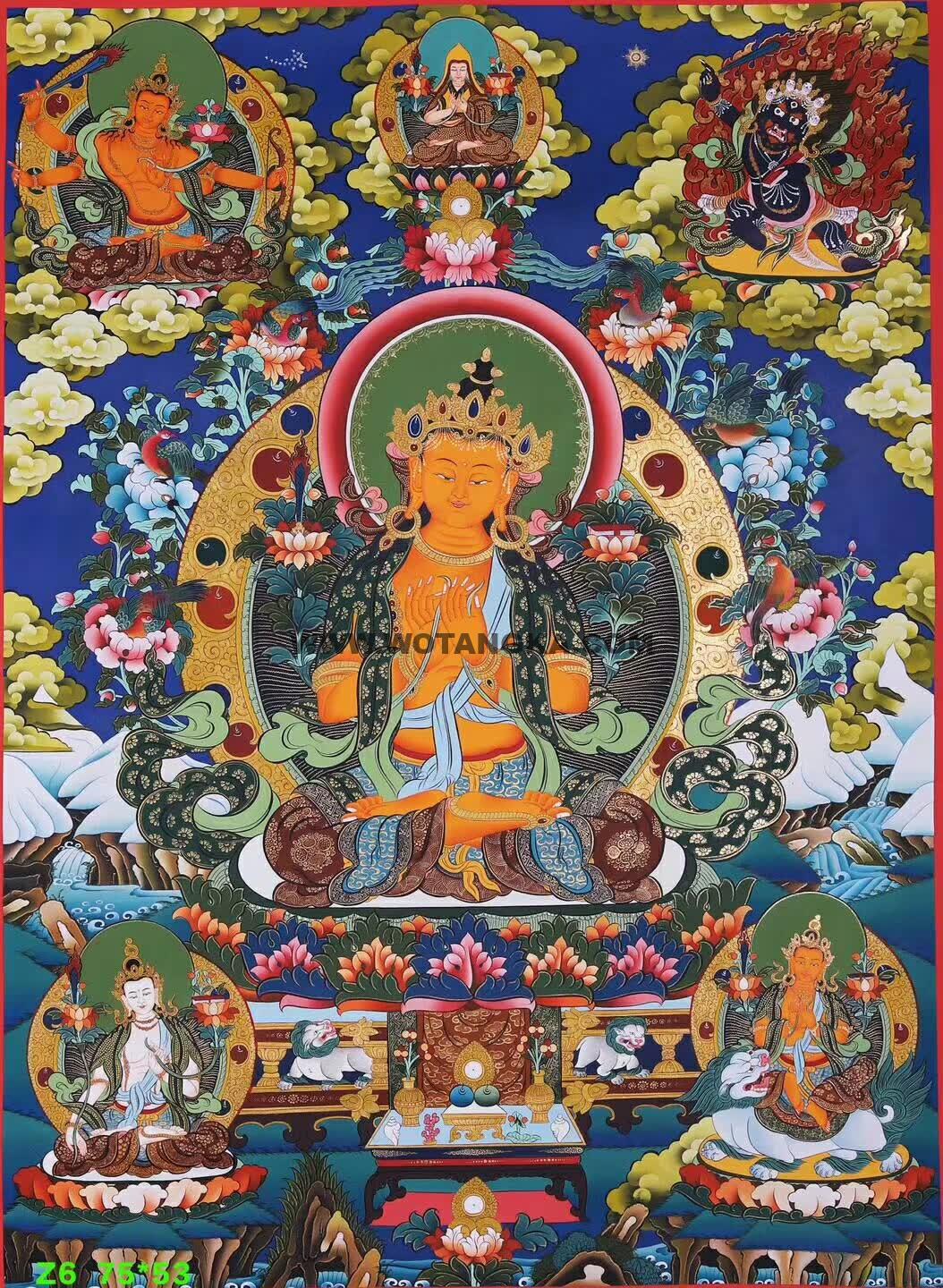 编号158-612071:彩绘唐卡-文殊菩萨·五部文殊(75*53CM左右)