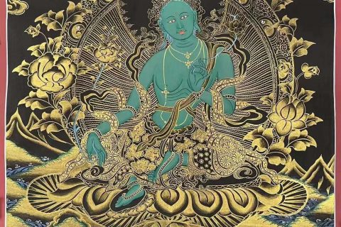 编号162-330222：黑金唐卡-绿度母（50*40CM左右）