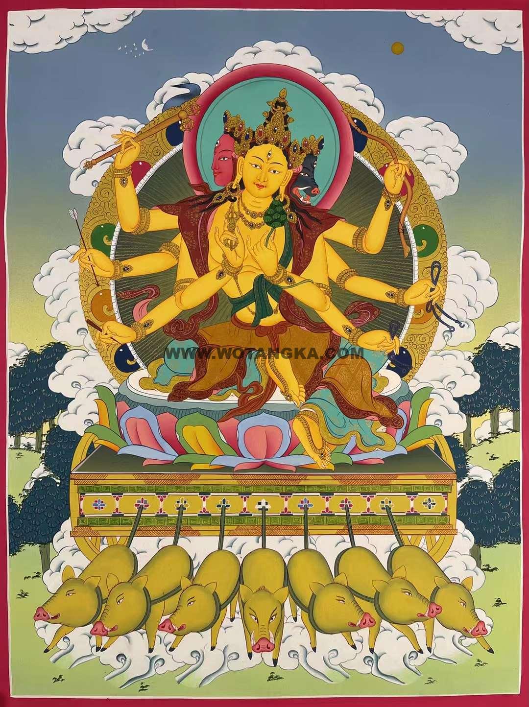 编号162-389633:彩绘唐卡-光明佛母·摩利支天(80*60CM左右)