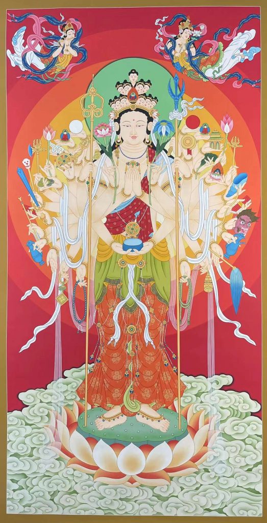 编号162-529958：彩绘唐卡-十一面观音菩萨（125*75CM左右）