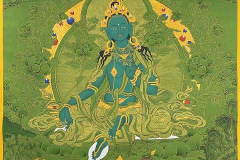 编号155-996511：彩绘唐卡-绿度母（110*80CM左右）